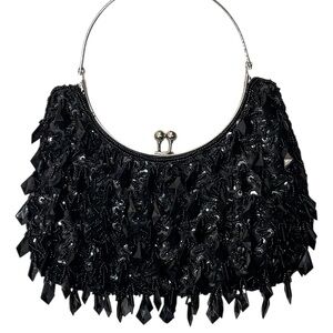 Vintage Black Bead and Sequin Evening Clutch Bag